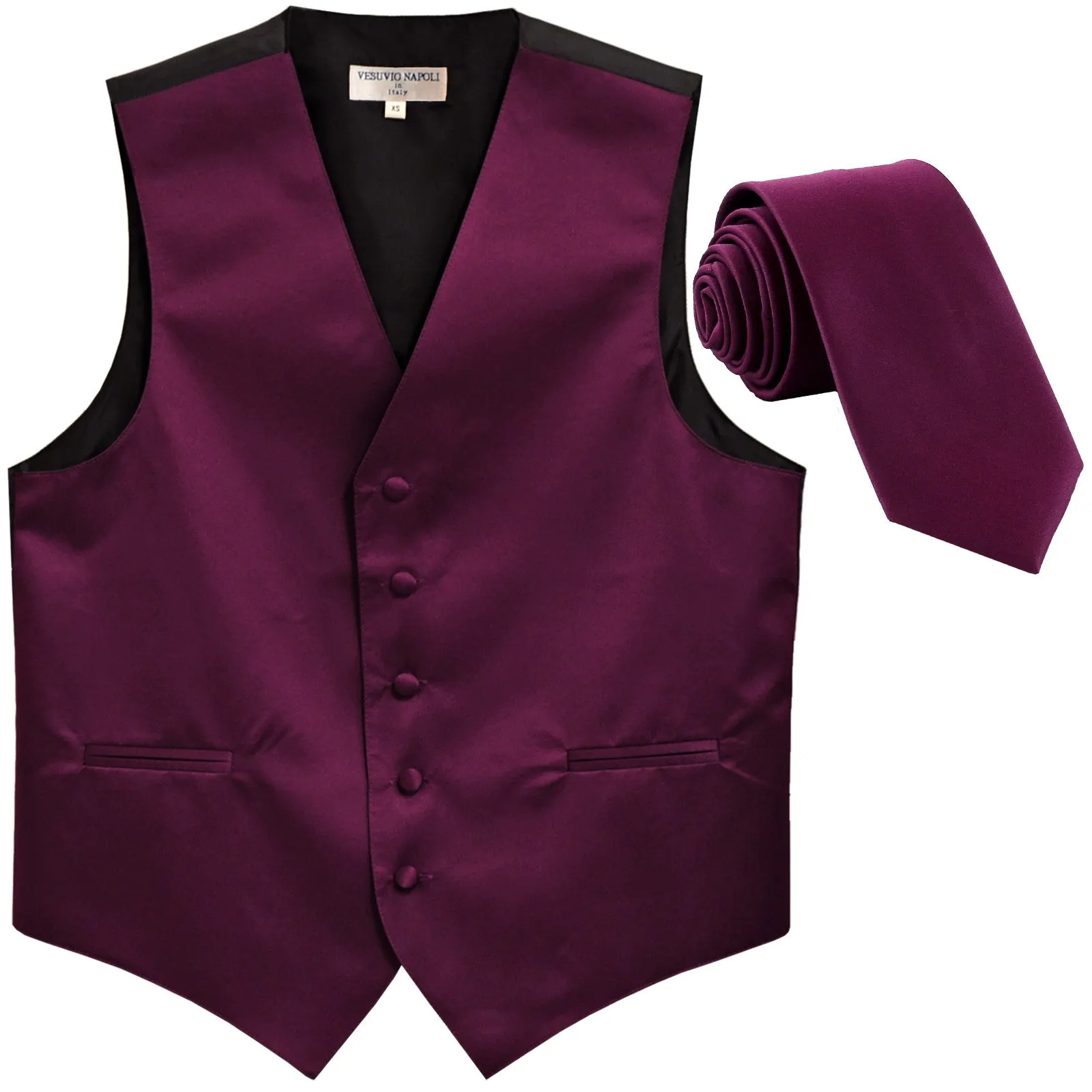 New Men's Formal Tuxedo Vest Waistcoat_Necktie solid wedding prom eggplant