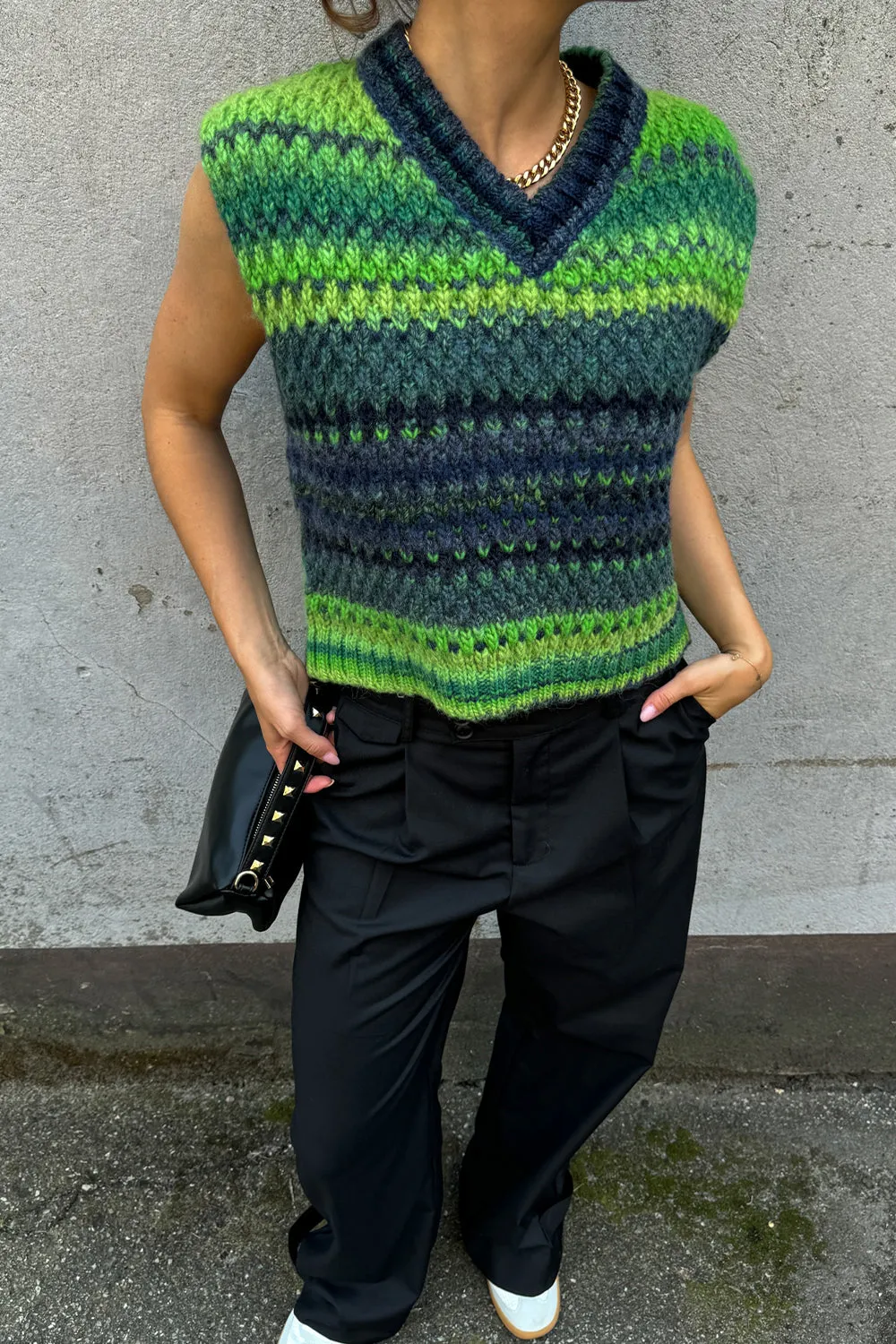 Noella Gio Knit Vest in Green Mix