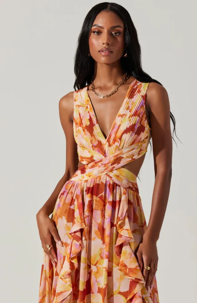 Noya Maxi Dress - Rust Yellow Floral