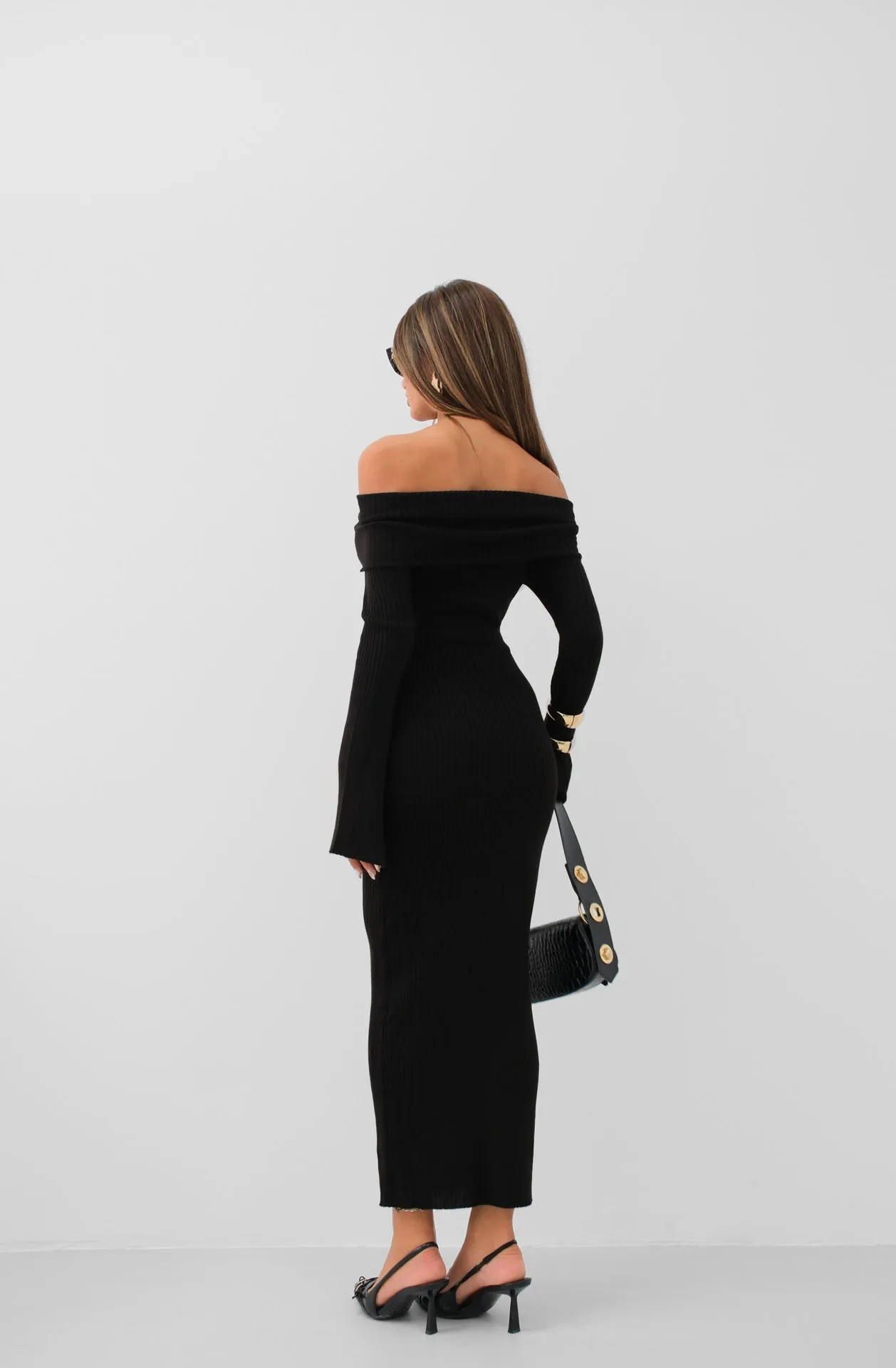 Off the Shoulder Maxi Length Knit Dress