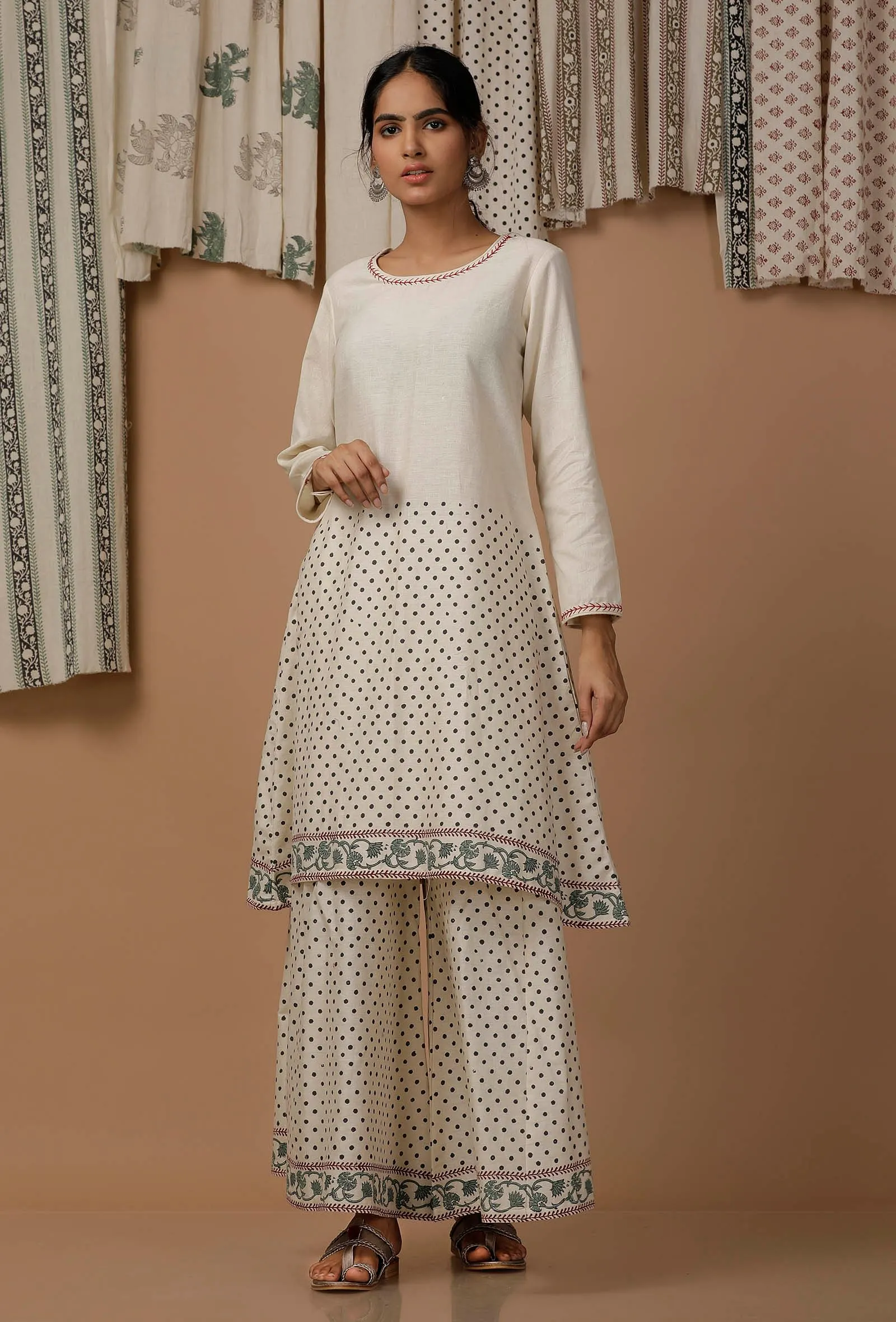 Off White Hand Block Printed Cotton Kurta