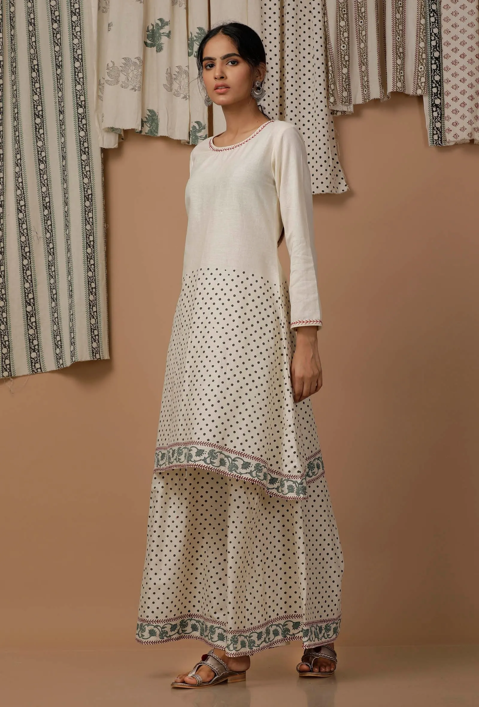 Off White Hand Block Printed Cotton Kurta