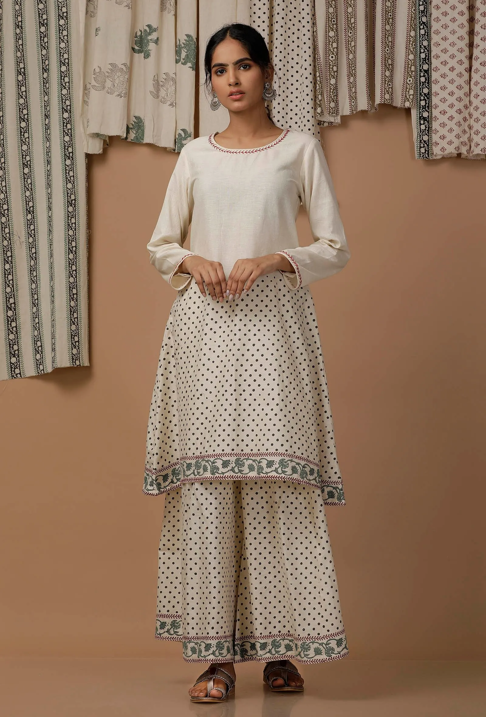 Off White Hand Block Printed Cotton Kurta