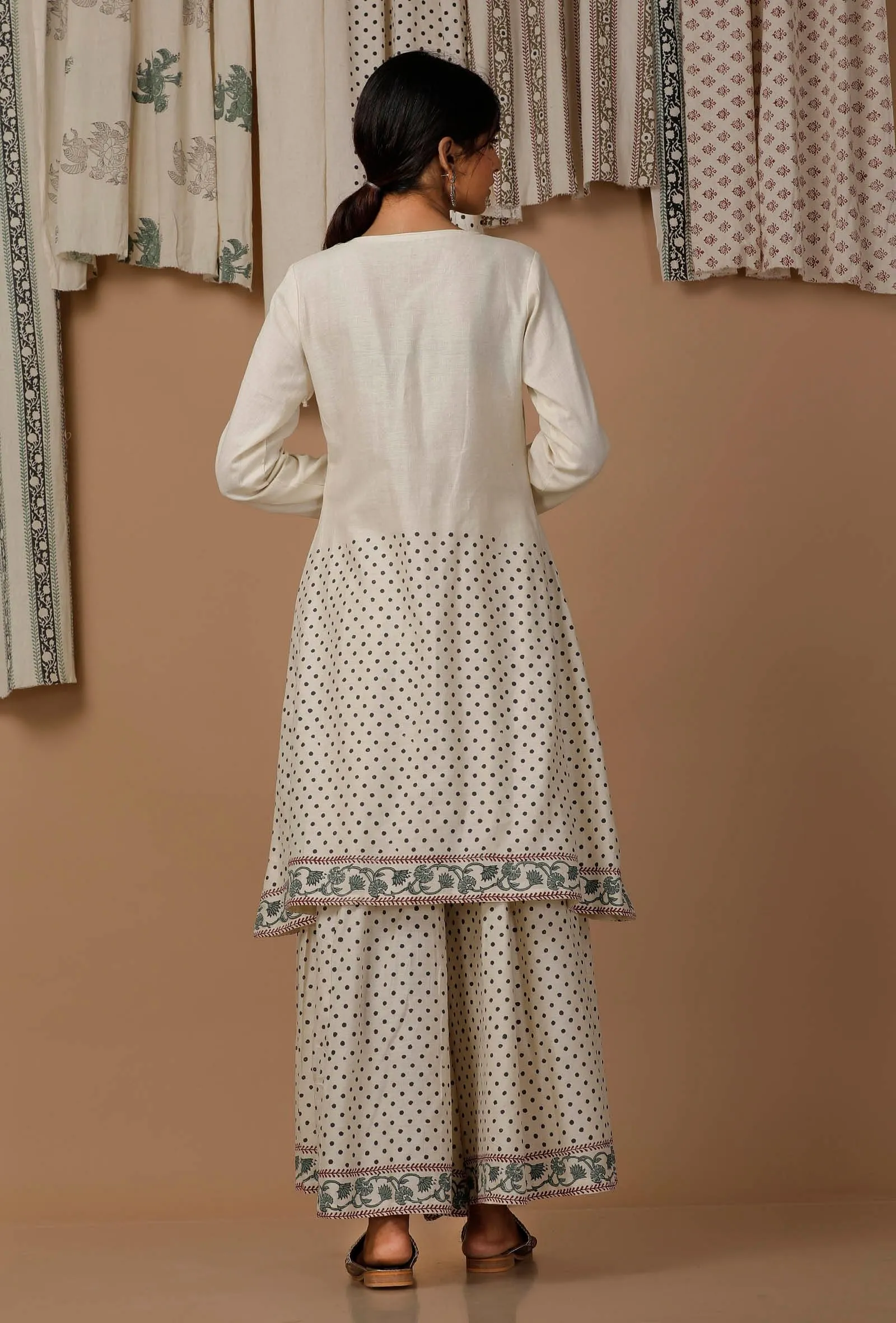 Off White Hand Block Printed Cotton Kurta