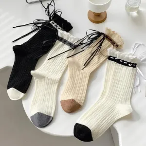 One Pair of Cotton Crew Socks With Ribbon | Lolita Socks | Cute Socks