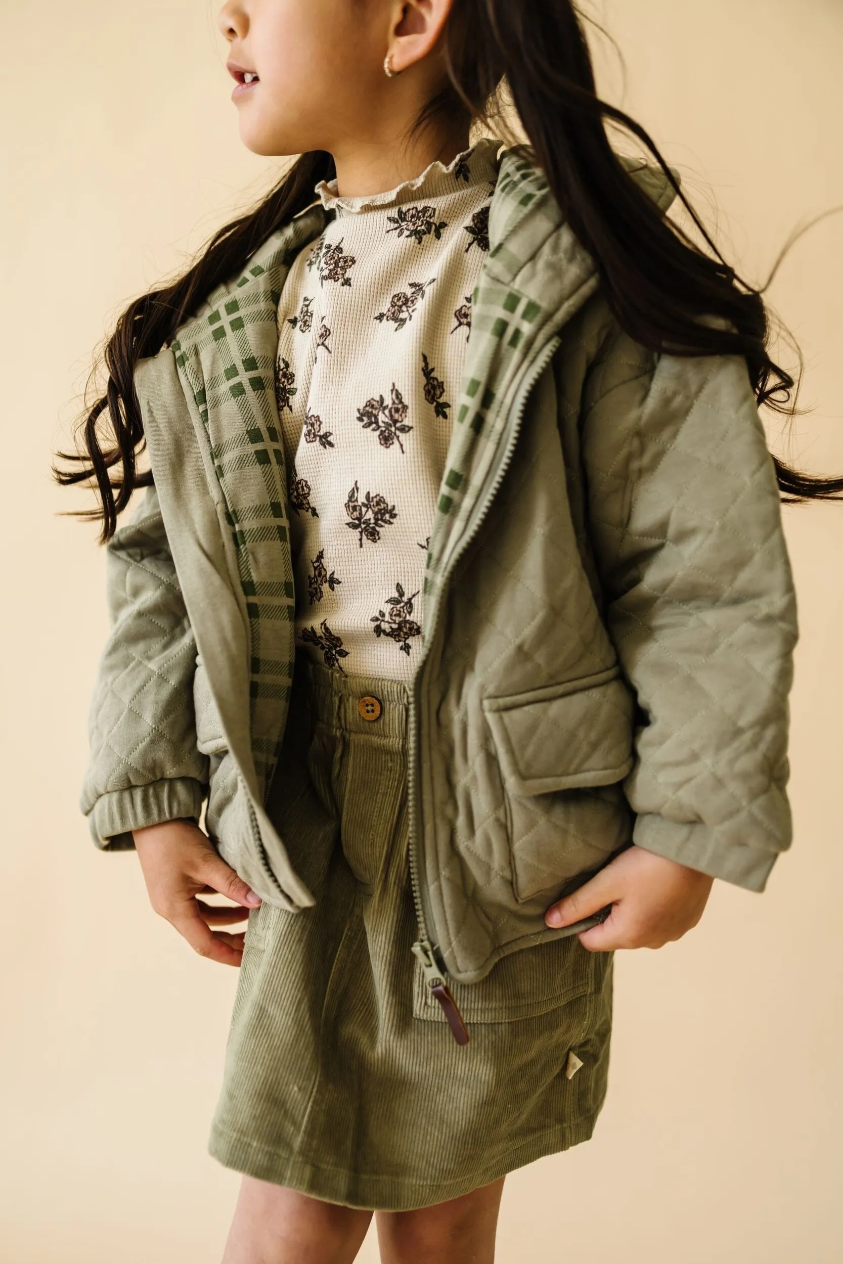 Organic Quilted Hooded Jacket | Olive