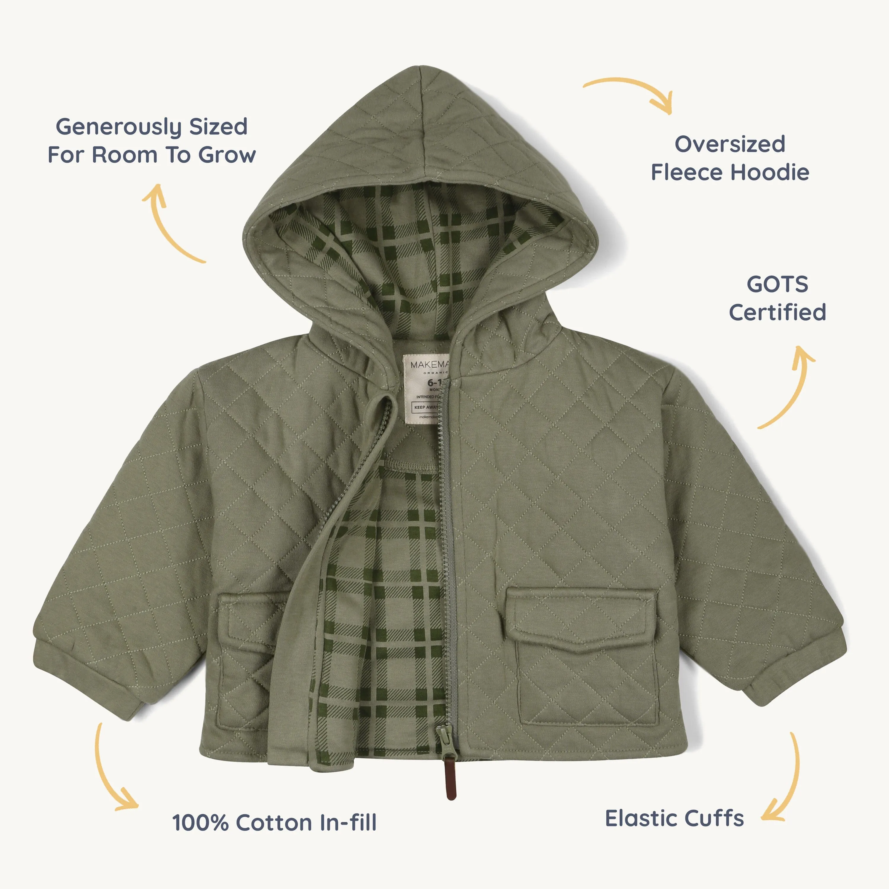 Organic Quilted Hooded Jacket | Olive