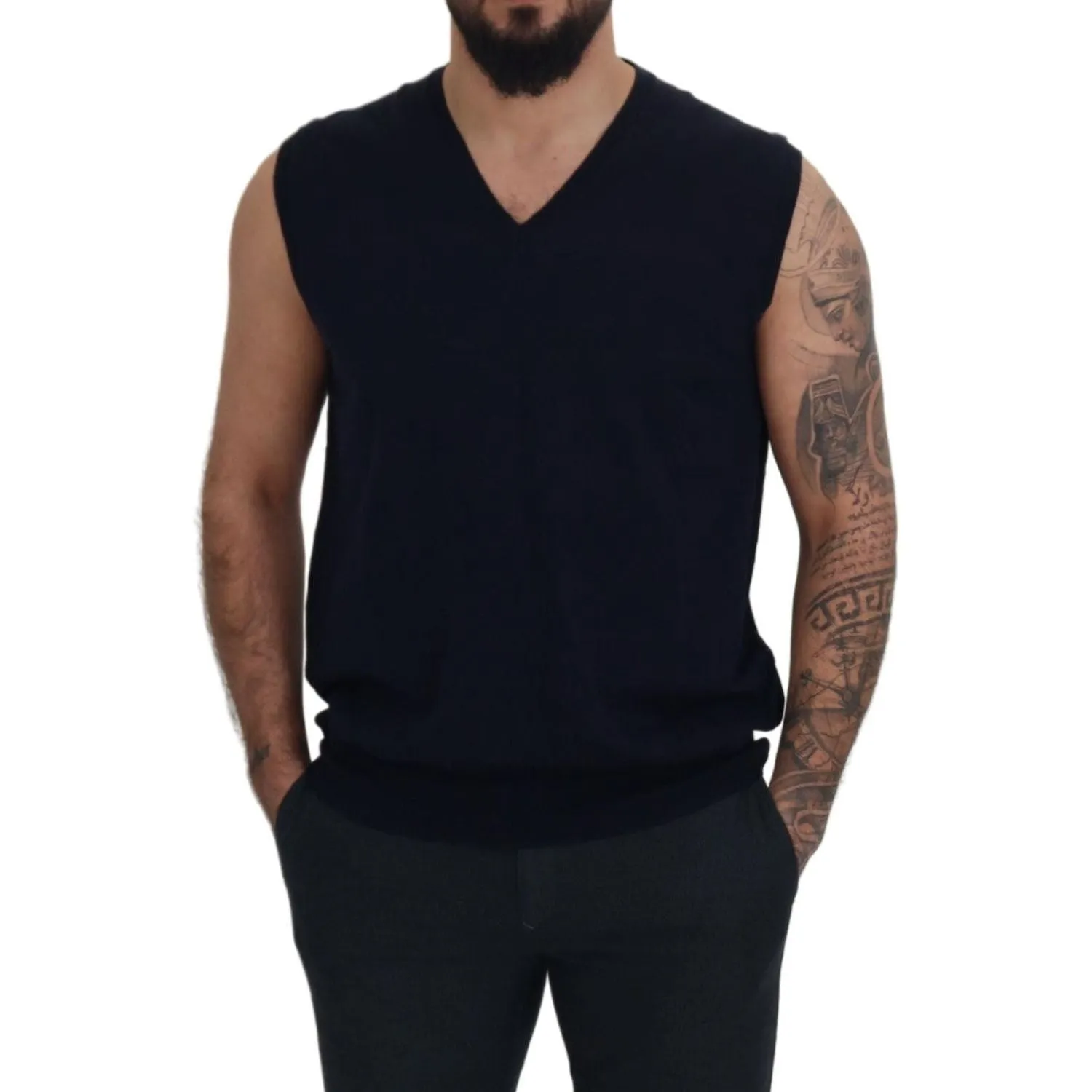 Paolo Pecora Milano Sleek Black V-Neck Sleeveless Tank