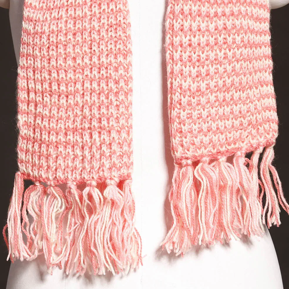 Peach - Kumaun Hand Knitted Woolen Muffler (90 in)