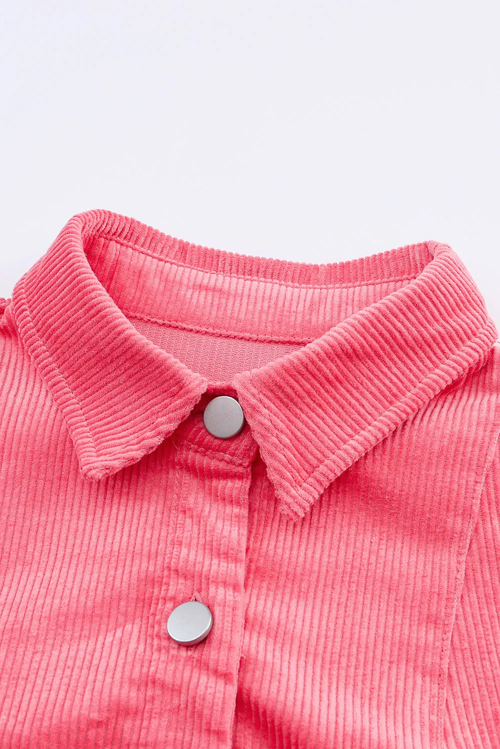 Pink Buttoned Flap Pocket Corduroy Jacket