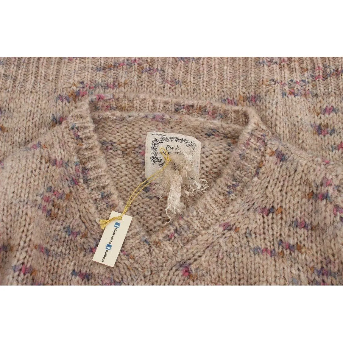 PINK MEMORIES Beige Oversized V-Neck Knitted Sweater