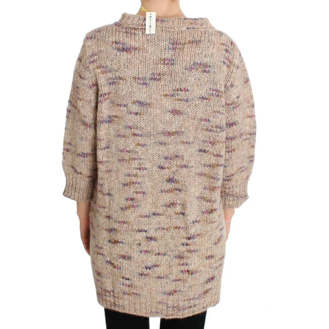 PINK MEMORIES Beige Oversized V-Neck Knitted Sweater