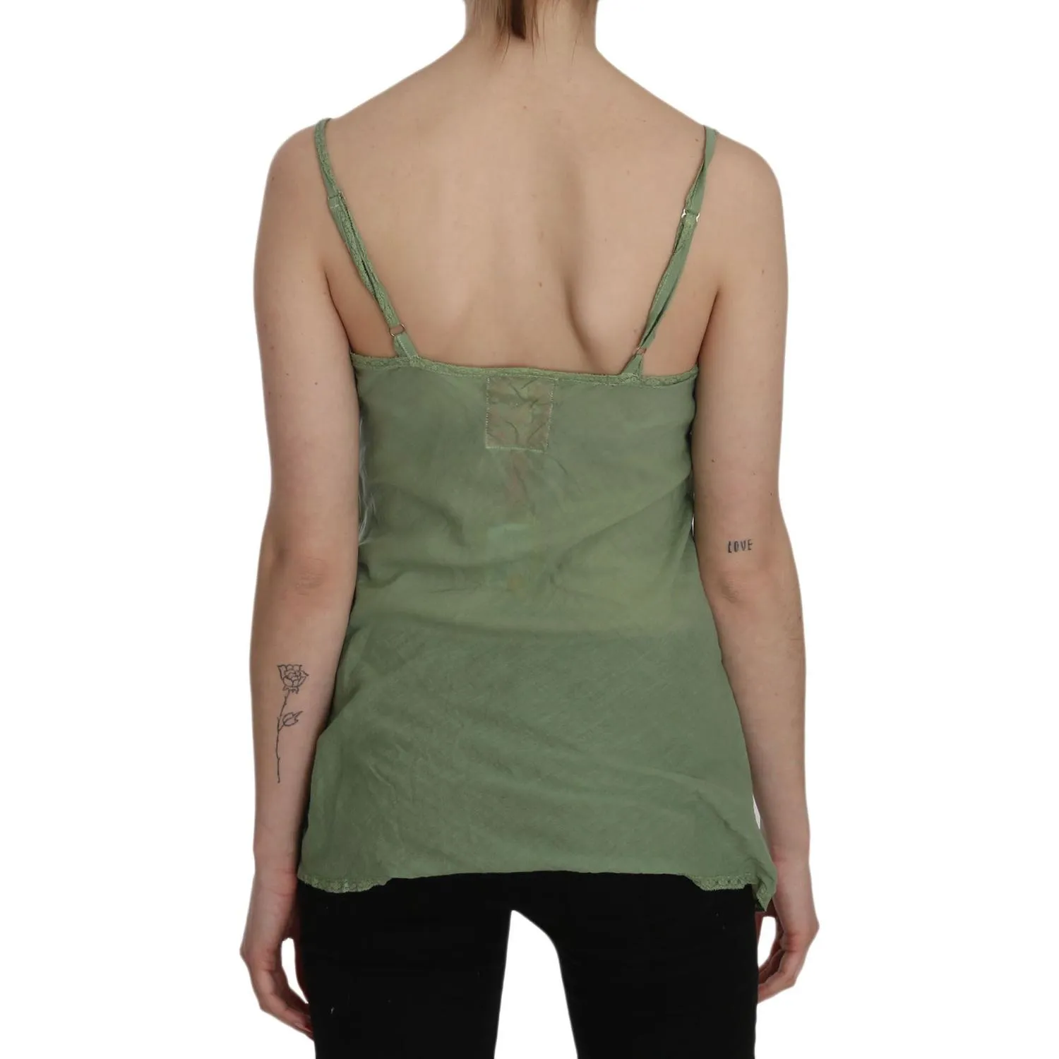 PINK MEMORIES Emerald Silk Spaghetti Strap Tank Top