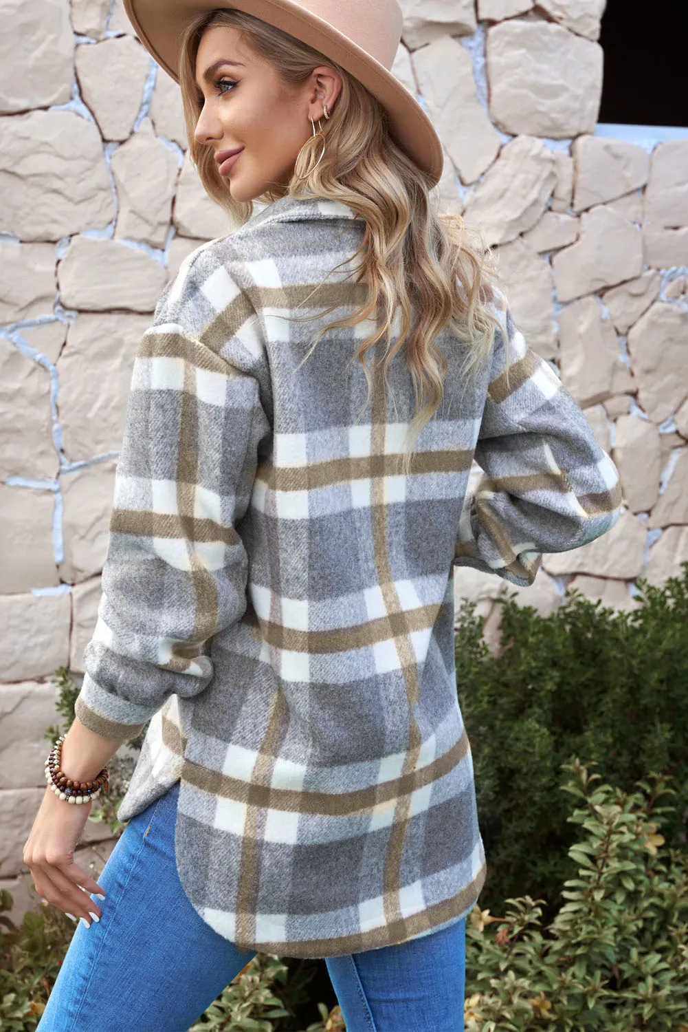 Plaid Dropped Shoulder Pocket Shacket