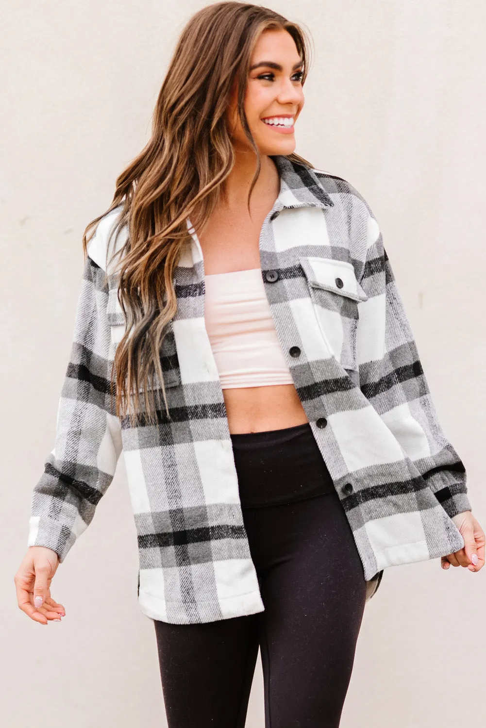 Plaid Dropped Shoulder Pocket Shacket