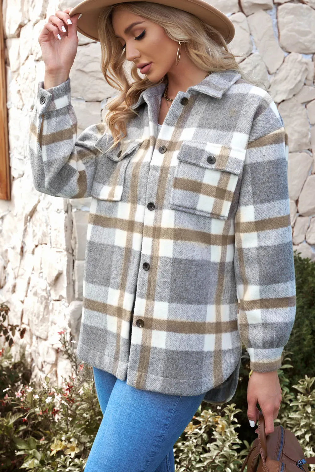 Plaid Dropped Shoulder Pocket Shacket