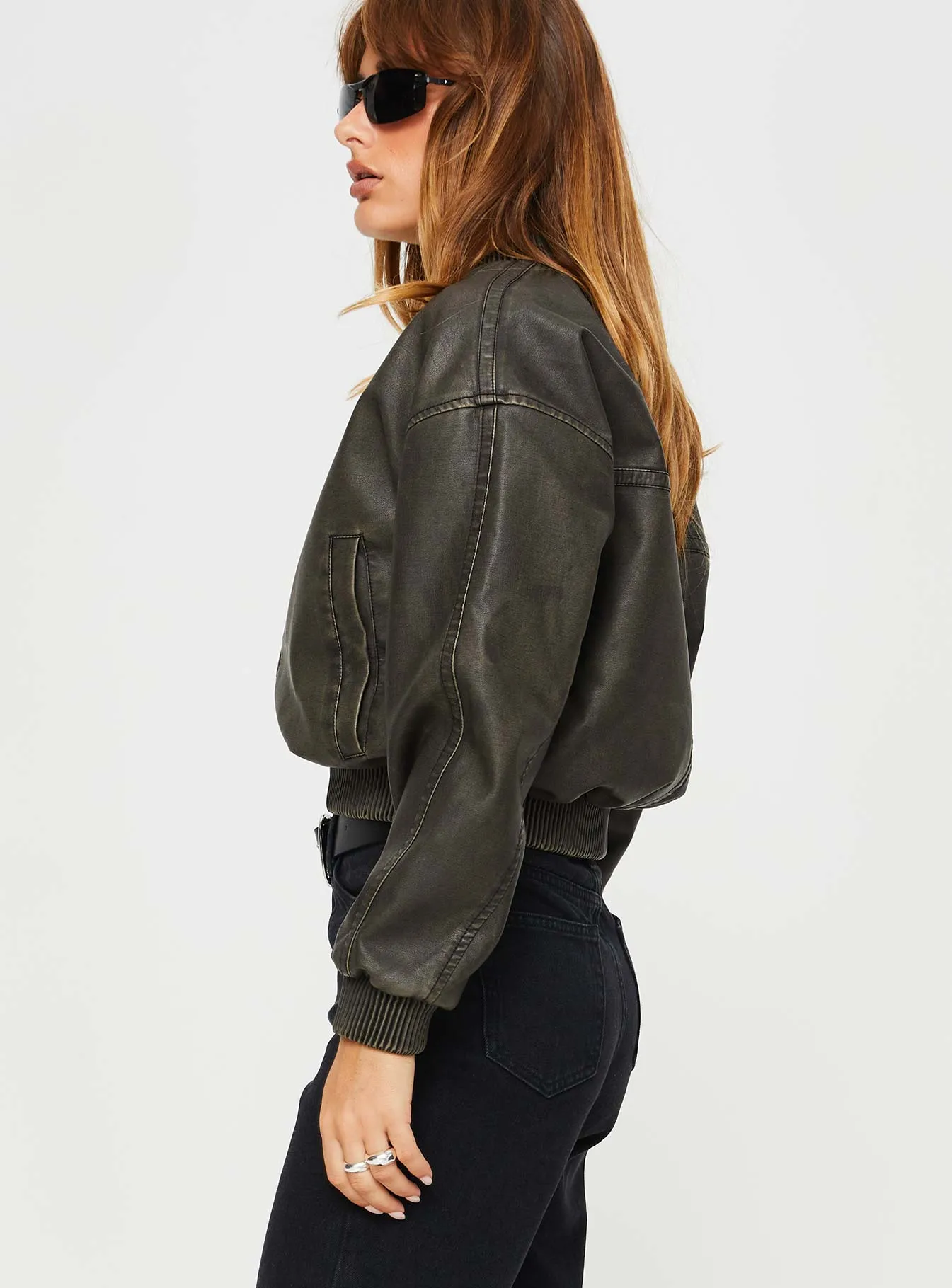 Project Faux Leather Jacket Washed Green