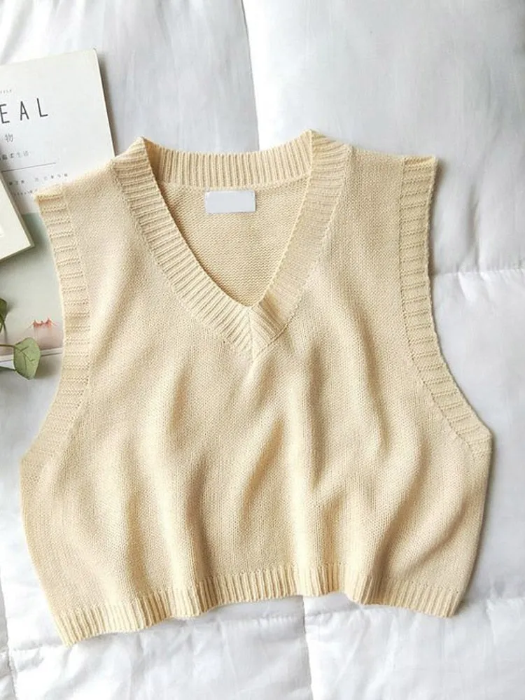 Purpdrank - Women V-Neck Knitted Vest 2023 New Spring Autumn Sweater Vests Short Female Casual Sleeveless Twist Knit Pullovers C9510