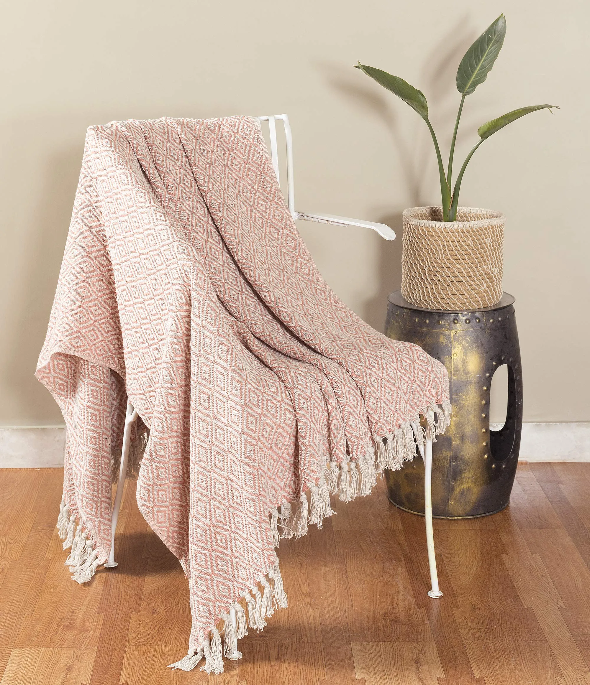 Ravaiyaa - Attitude is everything Cotton Soft Blanket Hand Knitted Winter Warm Comforter Throw AC Blanket Sofa Couch Throw Blanket (Pink Ikat)