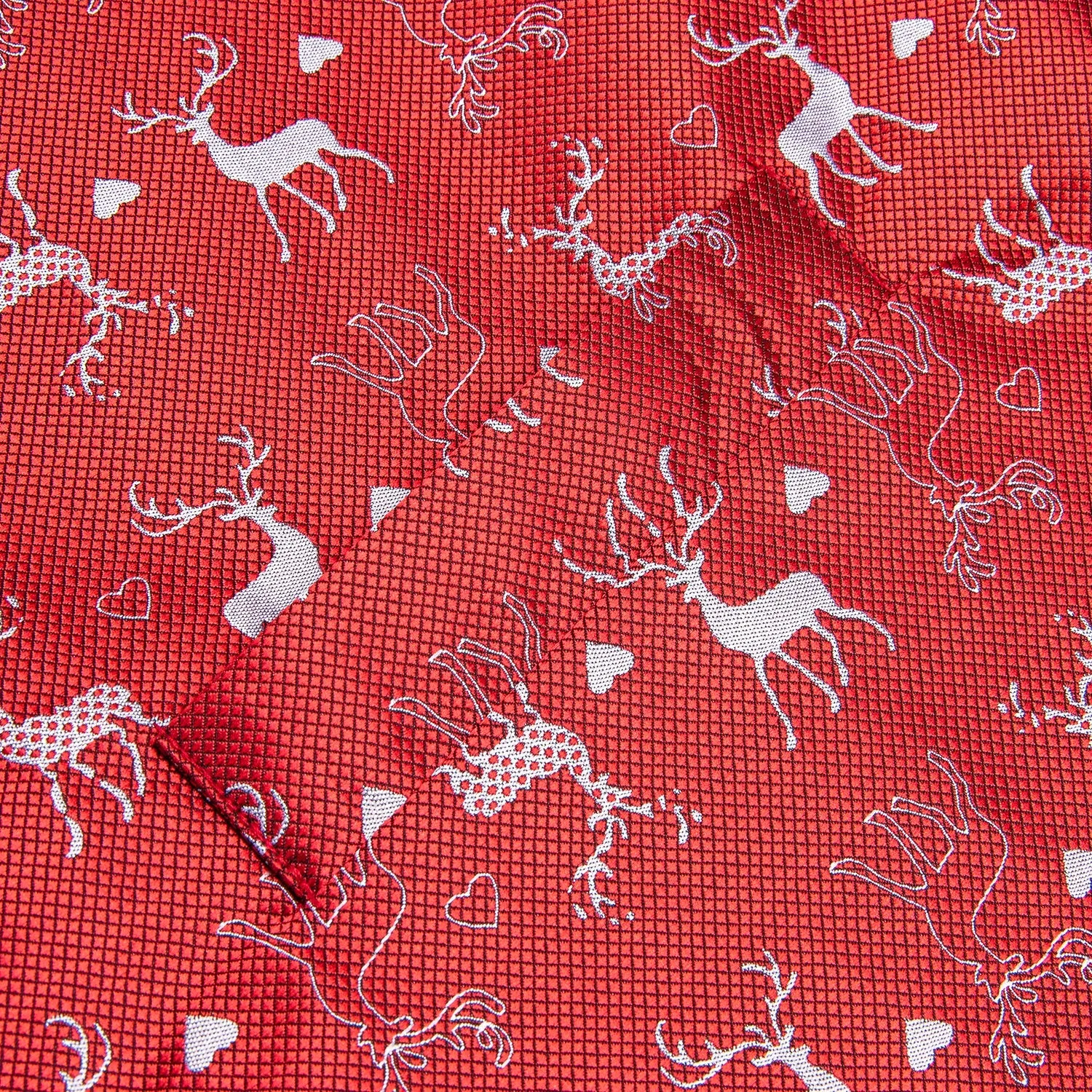 Red White Christmas Deer Novelty Jacquard Silk Men's Vest Hanky Cufflinks Tie Set