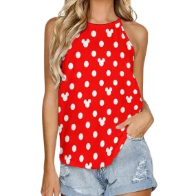 Red With White Mickey Polka Dots Women's Round-Neck Vest Tank Top