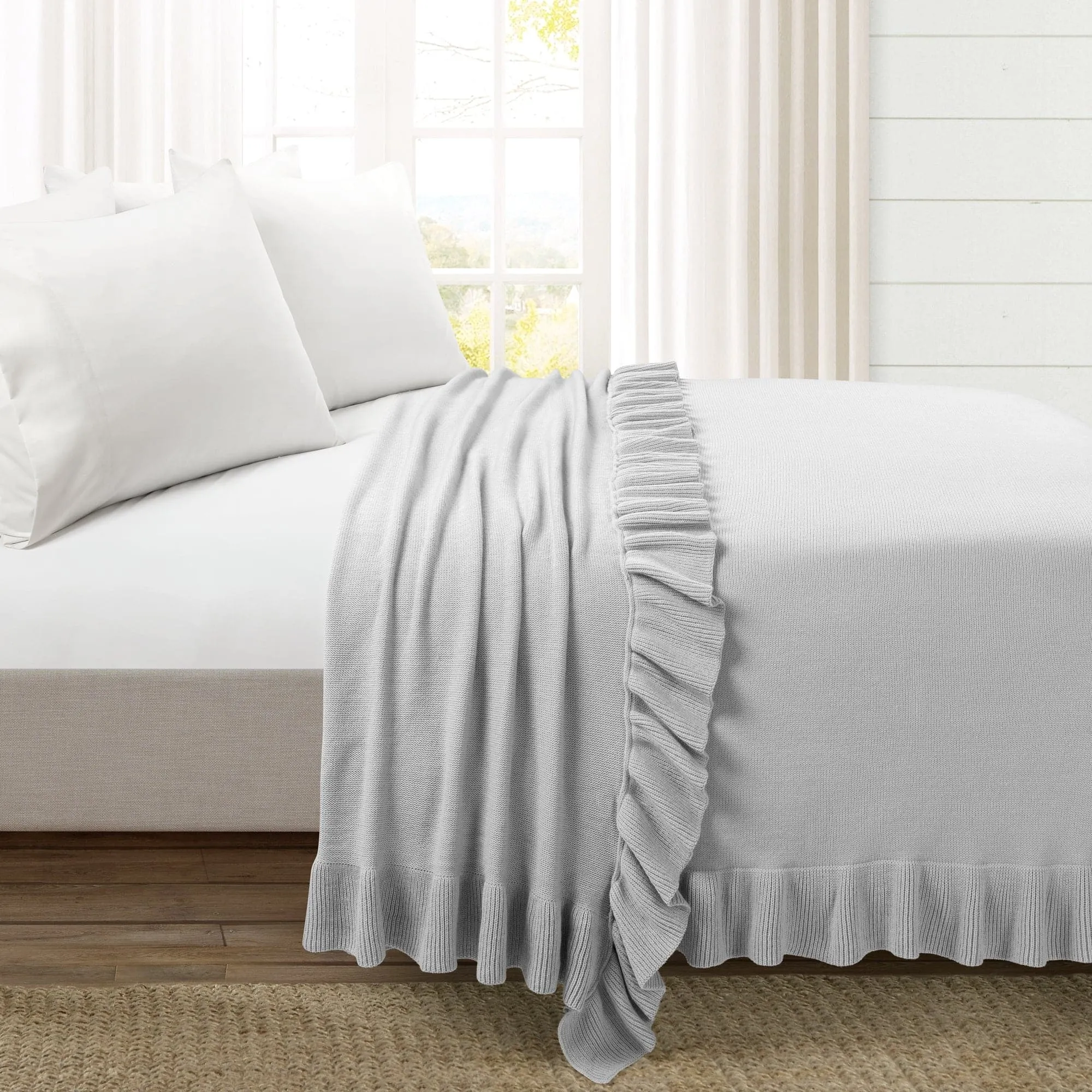 Reyna Soft Knitted Ruffle Blanket/Coverlet