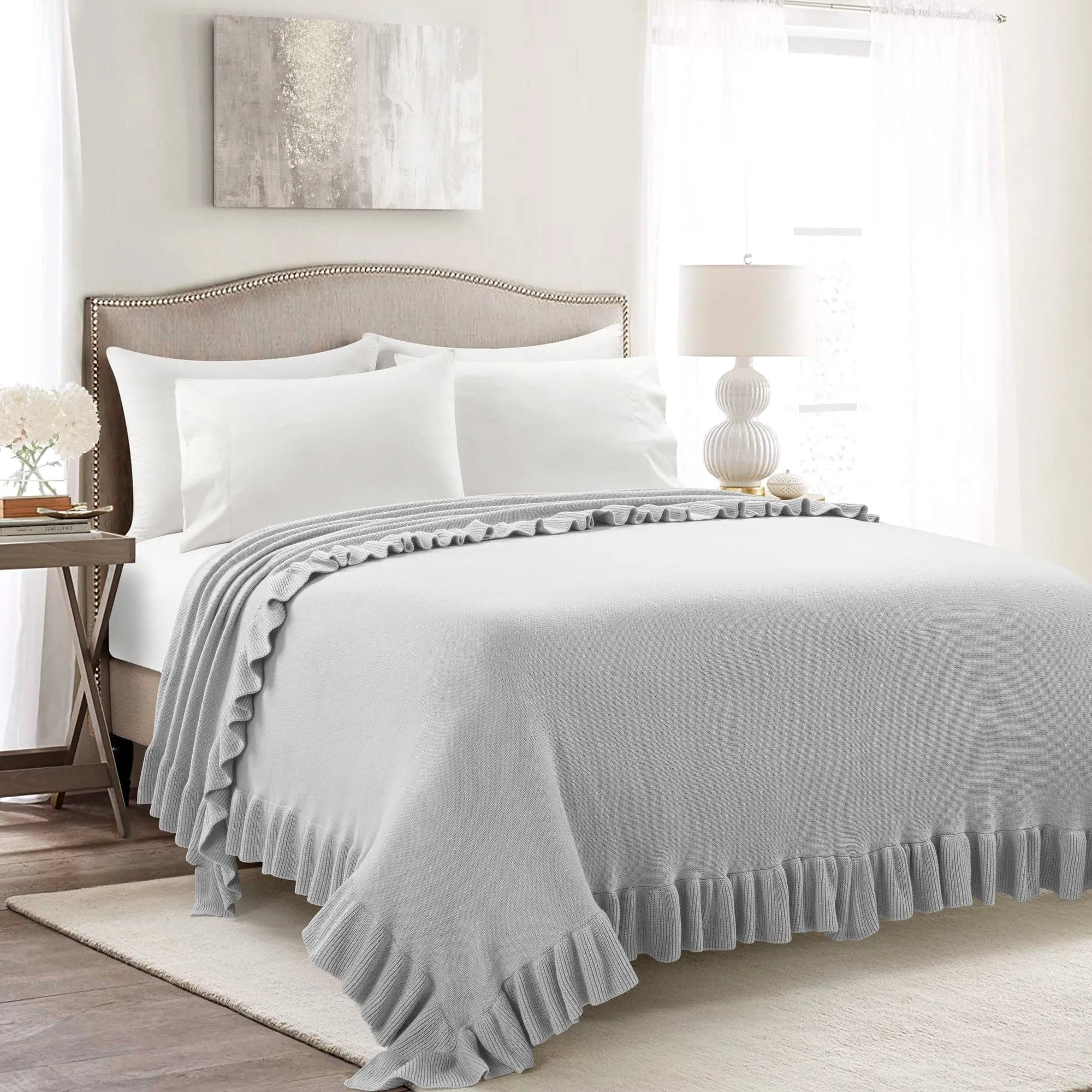 Reyna Soft Knitted Ruffle Blanket/Coverlet