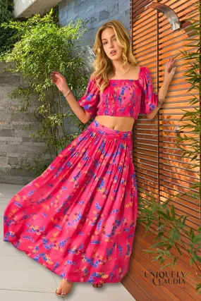 Rosita Puff Sleeve Crop Top & Ruffled Maxi Skirt Set