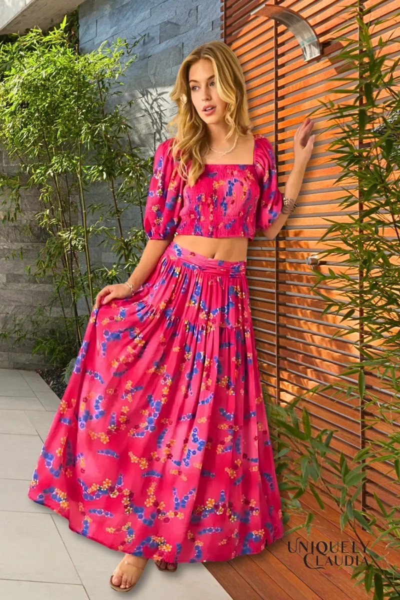 Rosita Puff Sleeve Crop Top & Ruffled Maxi Skirt Set