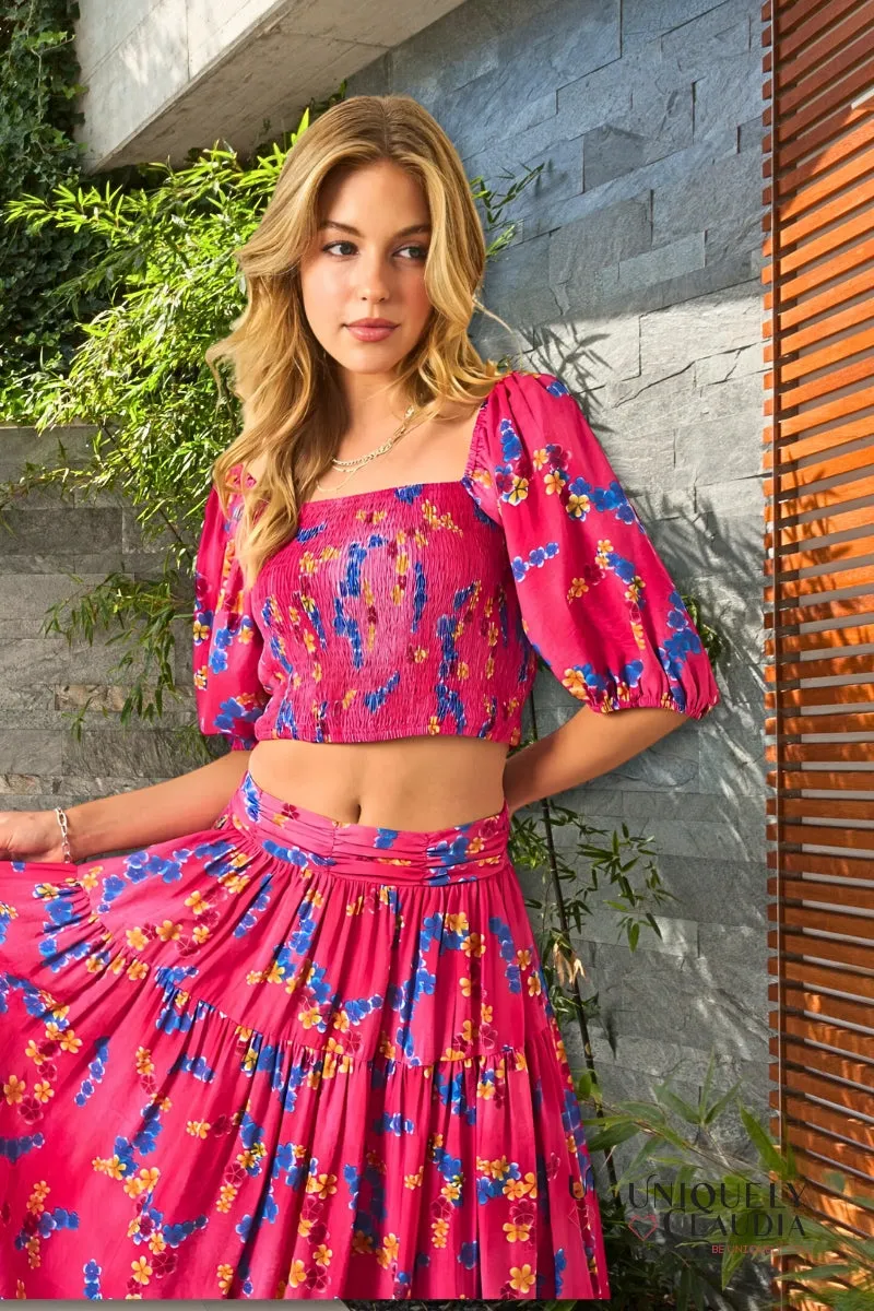 Rosita Puff Sleeve Crop Top & Ruffled Maxi Skirt Set