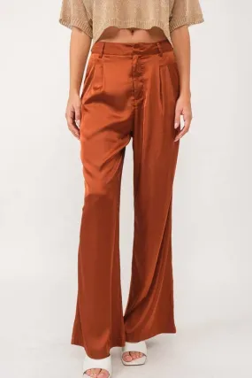 Satin Wide Pants - Cafe