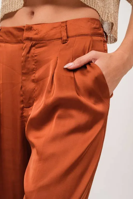 Satin Wide Pants - Cafe