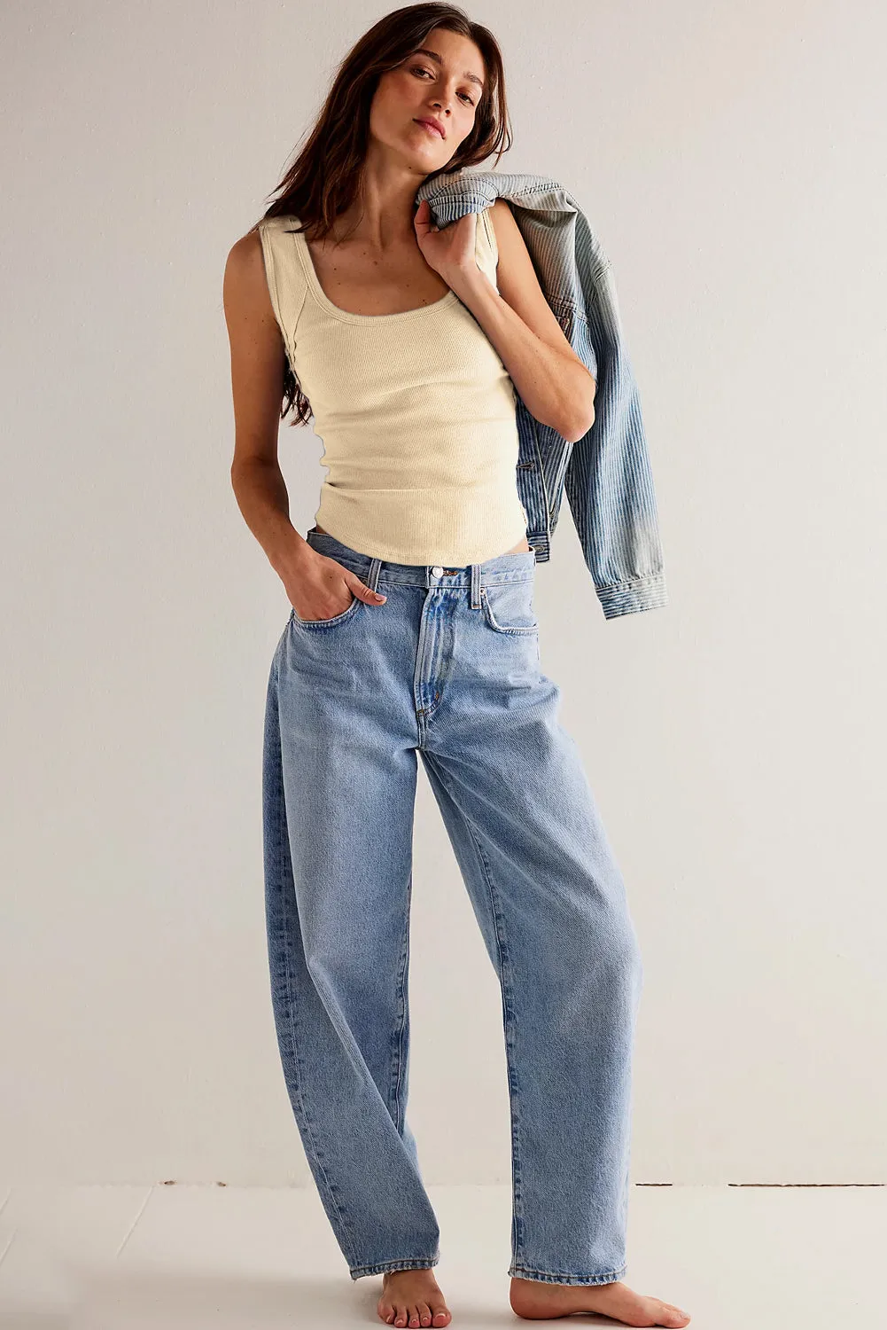 Sky Blue Ribbed Exposed Seam Cropped Tank Top