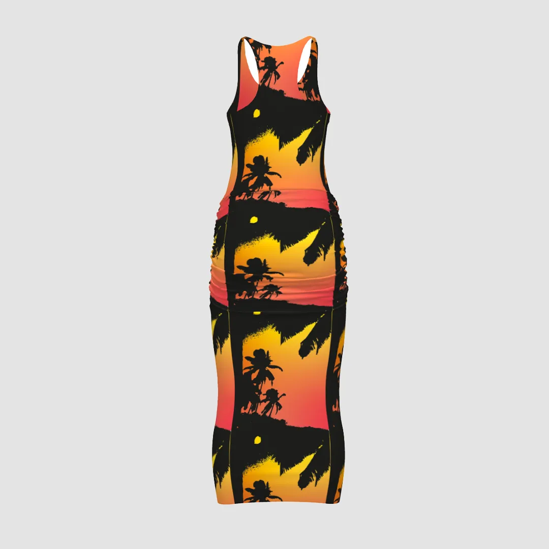 SLEEVELESS PALM TREE DRESS