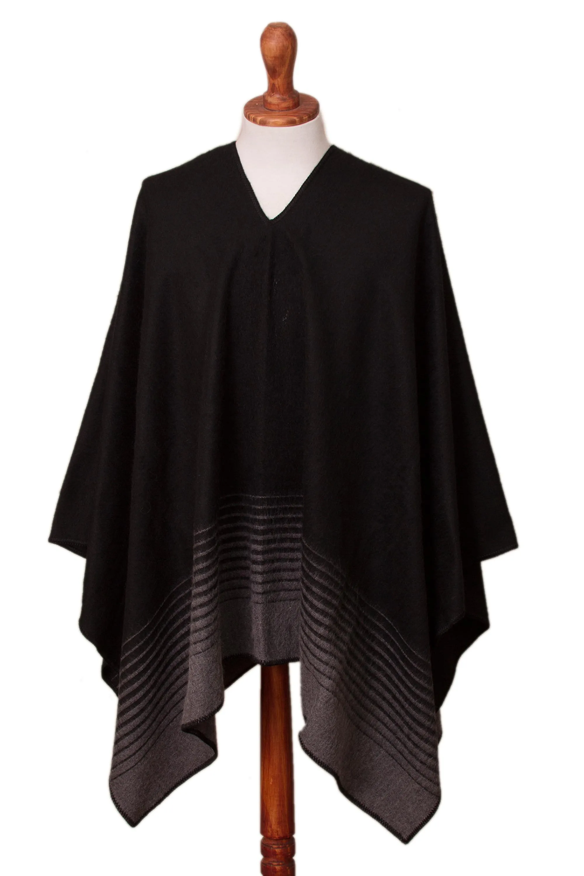 Smoke and Black Men's Alpaca Blend Poncho from Peru - Smoke Adventure | NOVICA