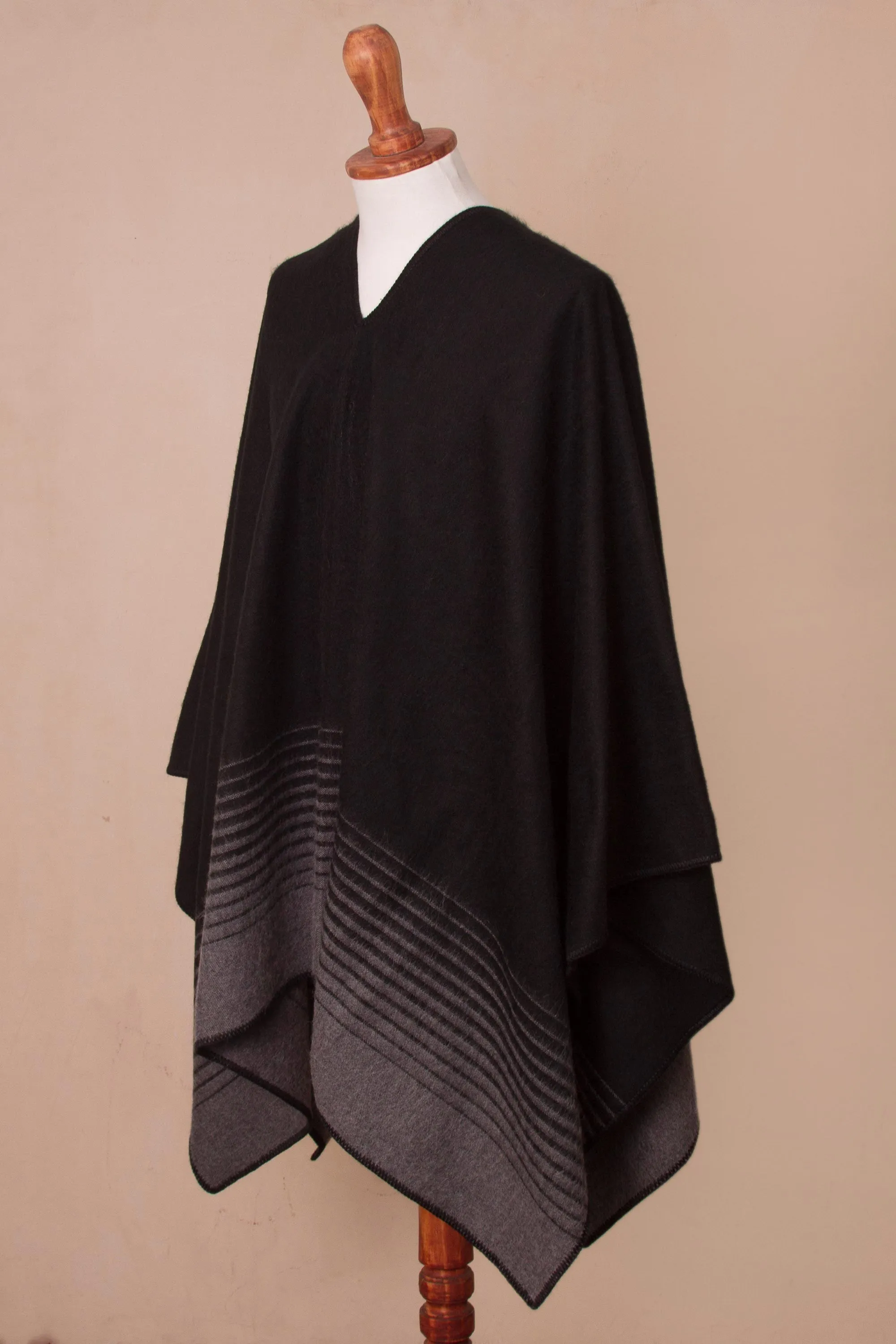 Smoke and Black Men's Alpaca Blend Poncho from Peru - Smoke Adventure | NOVICA