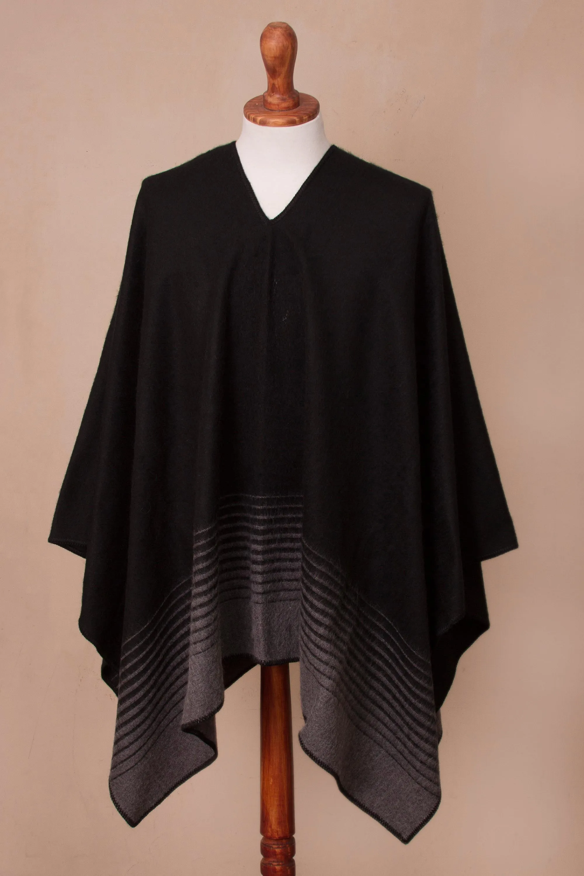 Smoke and Black Men's Alpaca Blend Poncho from Peru - Smoke Adventure | NOVICA