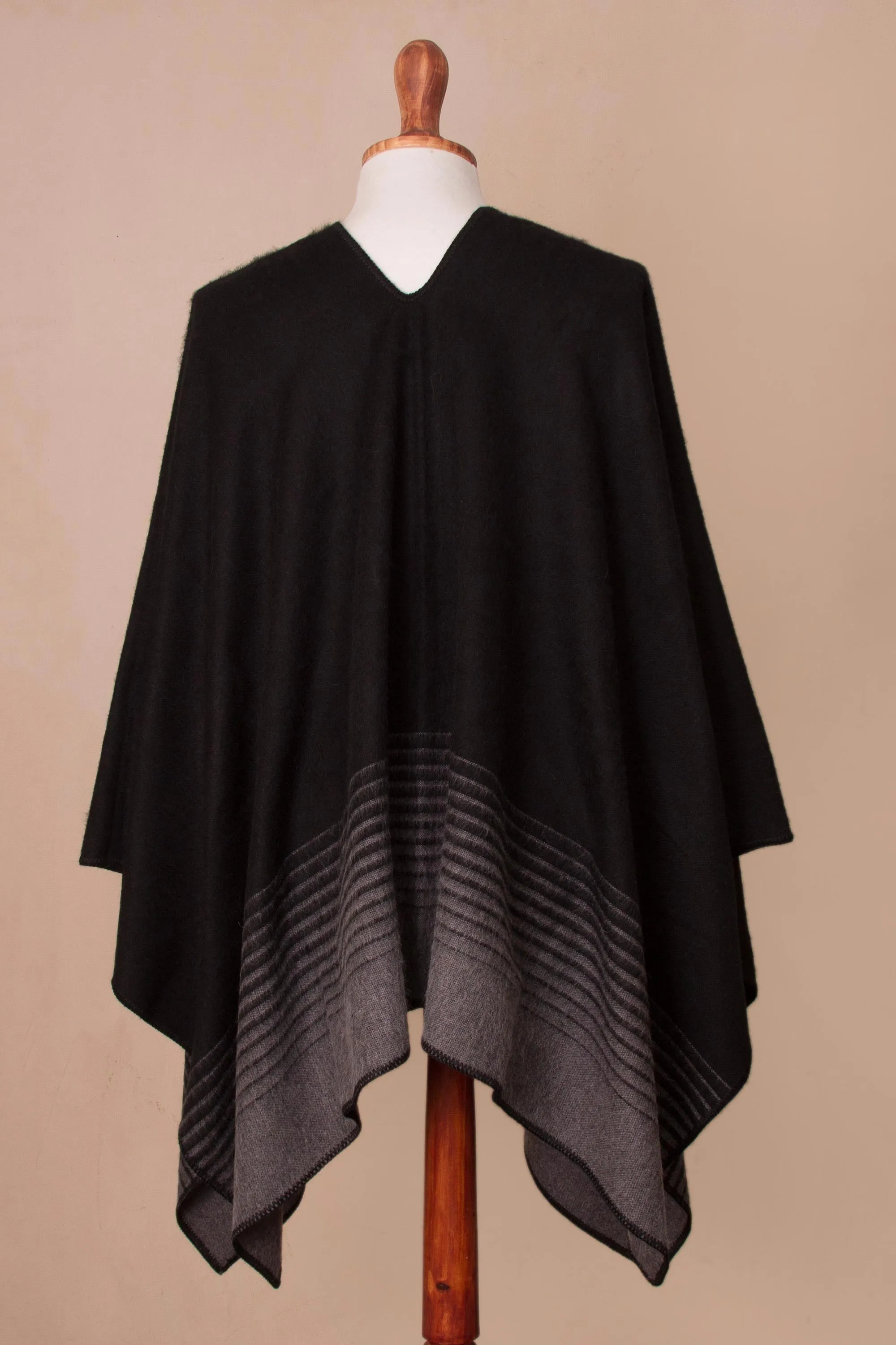 Smoke and Black Men's Alpaca Blend Poncho from Peru - Smoke Adventure | NOVICA