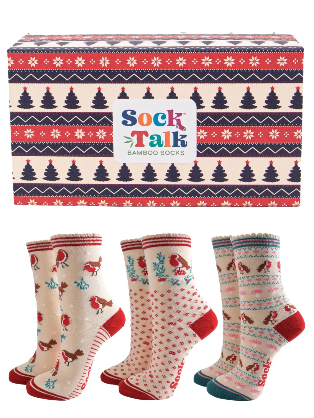 Sock Gift Box - Festive Robins