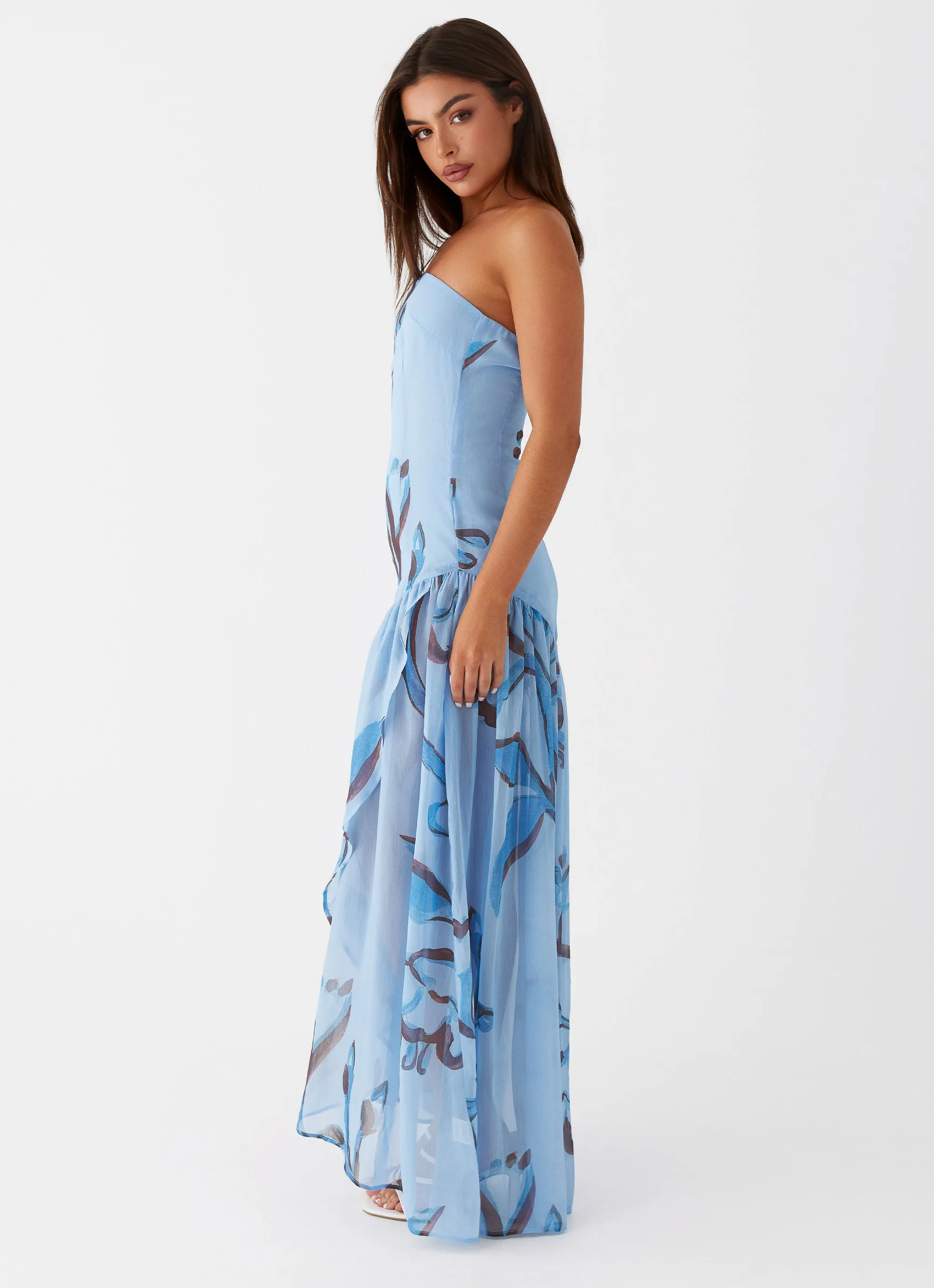 Solaris Strapless Maxi Dress - Blue Floral