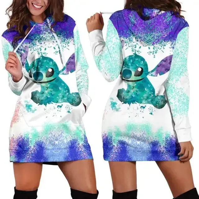 Stitch Hoodie Dress Sweater Fashion Disney Dress Sweatshirt Dress Hoodie for Women