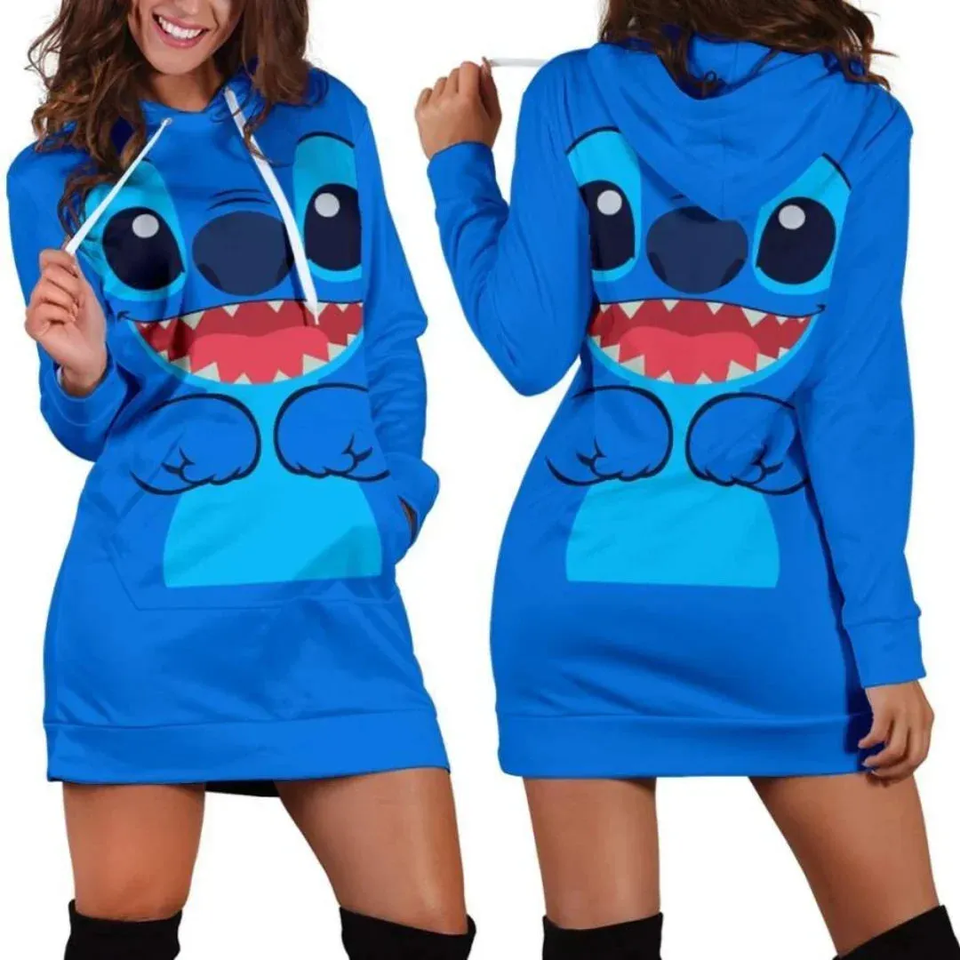 Stitch Hoodie Dress Sweater Fashion Disney Dress Sweatshirt Dress Hoodie for Women