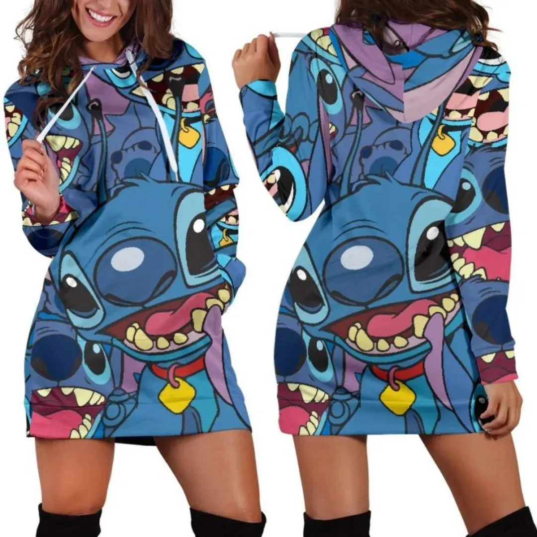 Stitch Hoodie Dress Sweater Fashion Disney Dress Sweatshirt Dress Hoodie for Women