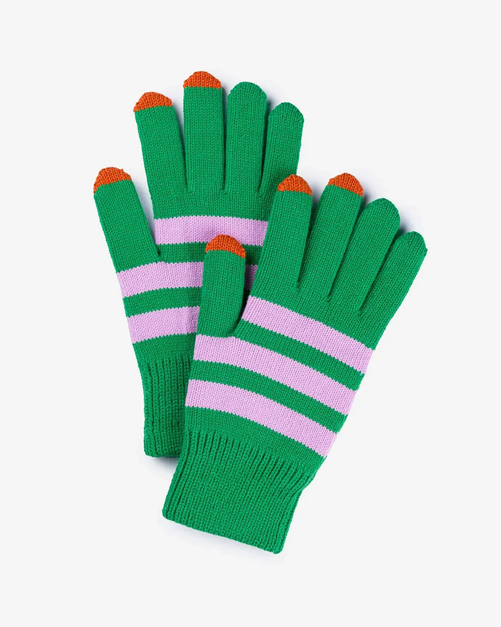 Striped Touchscreen Gloves - Kelly   Lilac