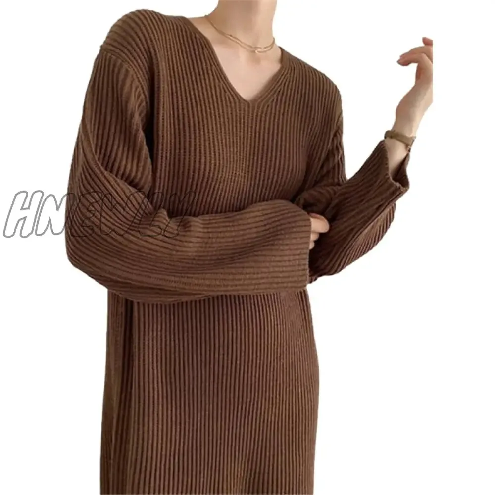 Sweater Women Dress Knitted Dresses Womens Winter Long Sleeve Sweaters Autumn Loose Maxi Oversize Knitting Robe Vestido V neck