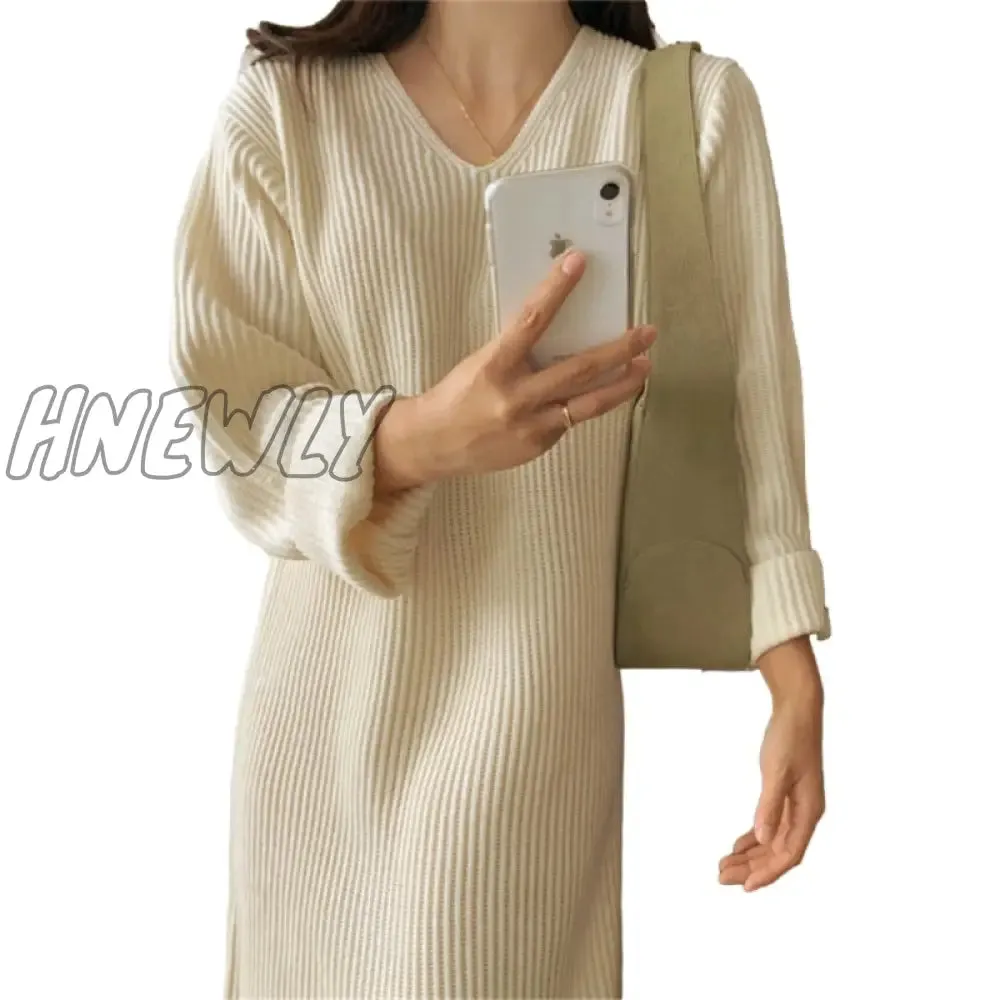 Sweater Women Dress Knitted Dresses Womens Winter Long Sleeve Sweaters Autumn Loose Maxi Oversize Knitting Robe Vestido V neck