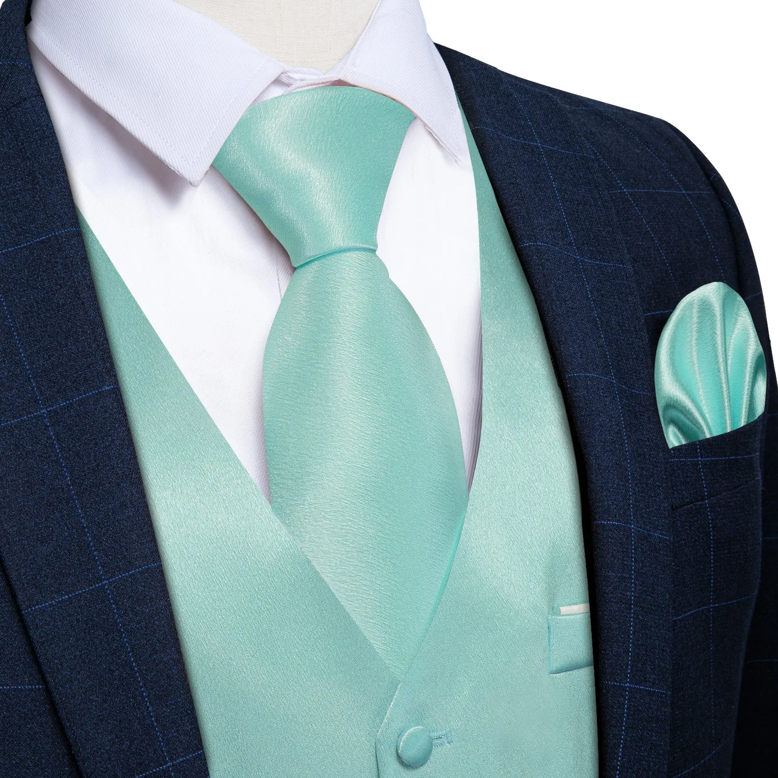 Ties2you Men's Vest Mint Green Solid Shining Silk Vest Tie Bow Tie Set