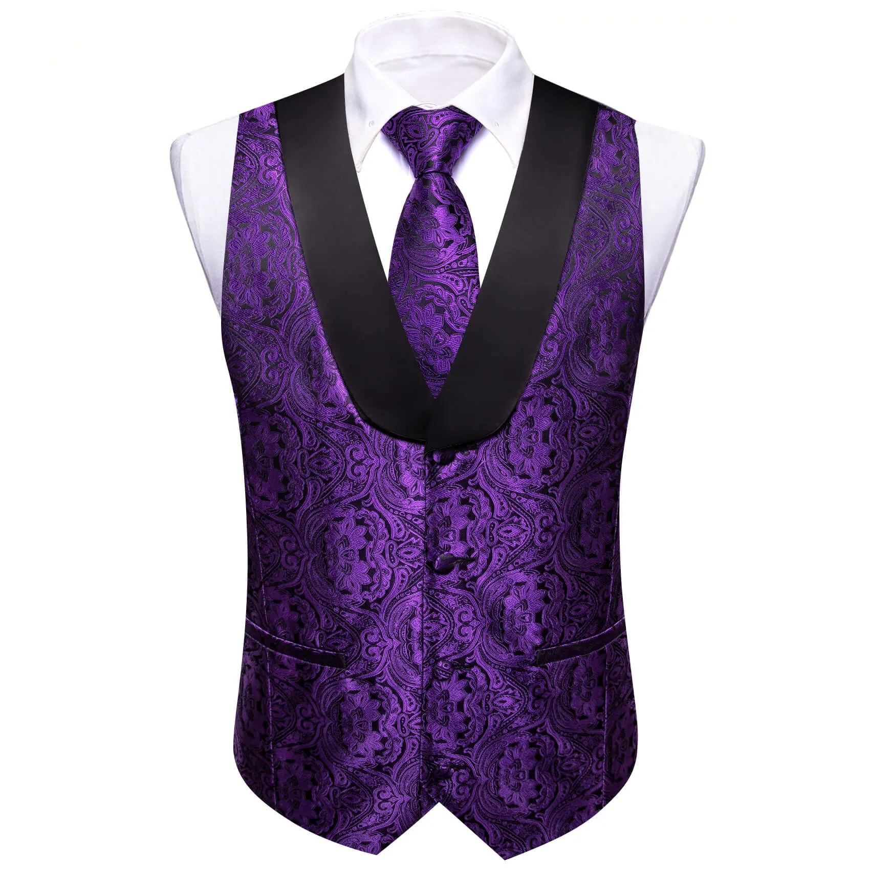 Ties2you Men's Vest Violet Purple Paisley Silk Shawl Collar Vest Tie Set