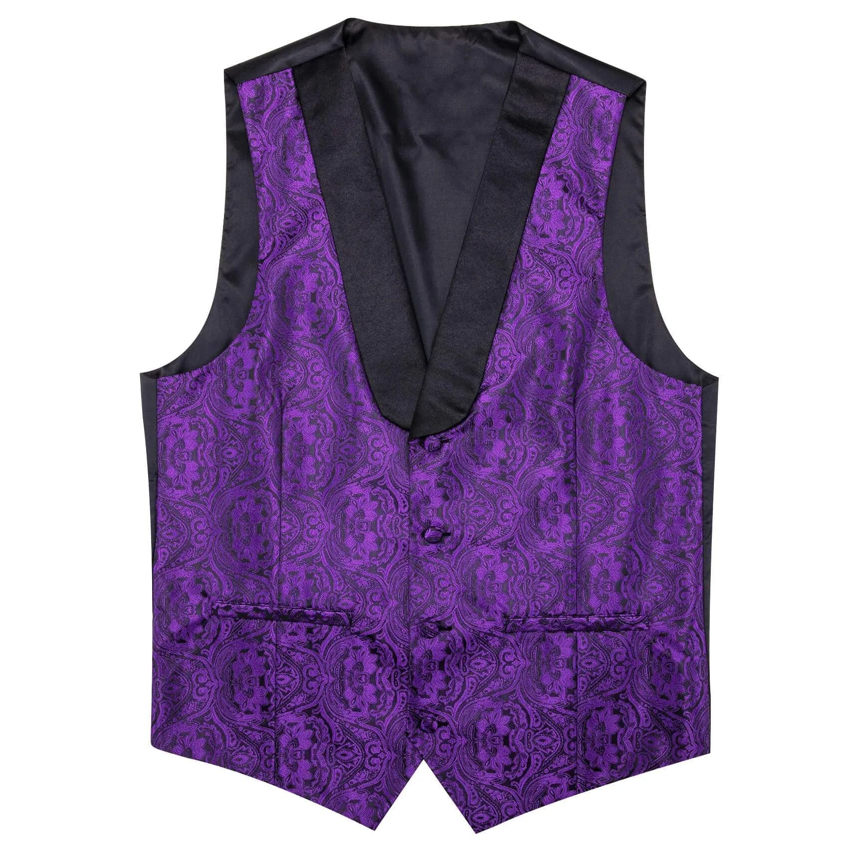 Ties2you Men's Vest Violet Purple Paisley Silk Shawl Collar Vest Tie Set