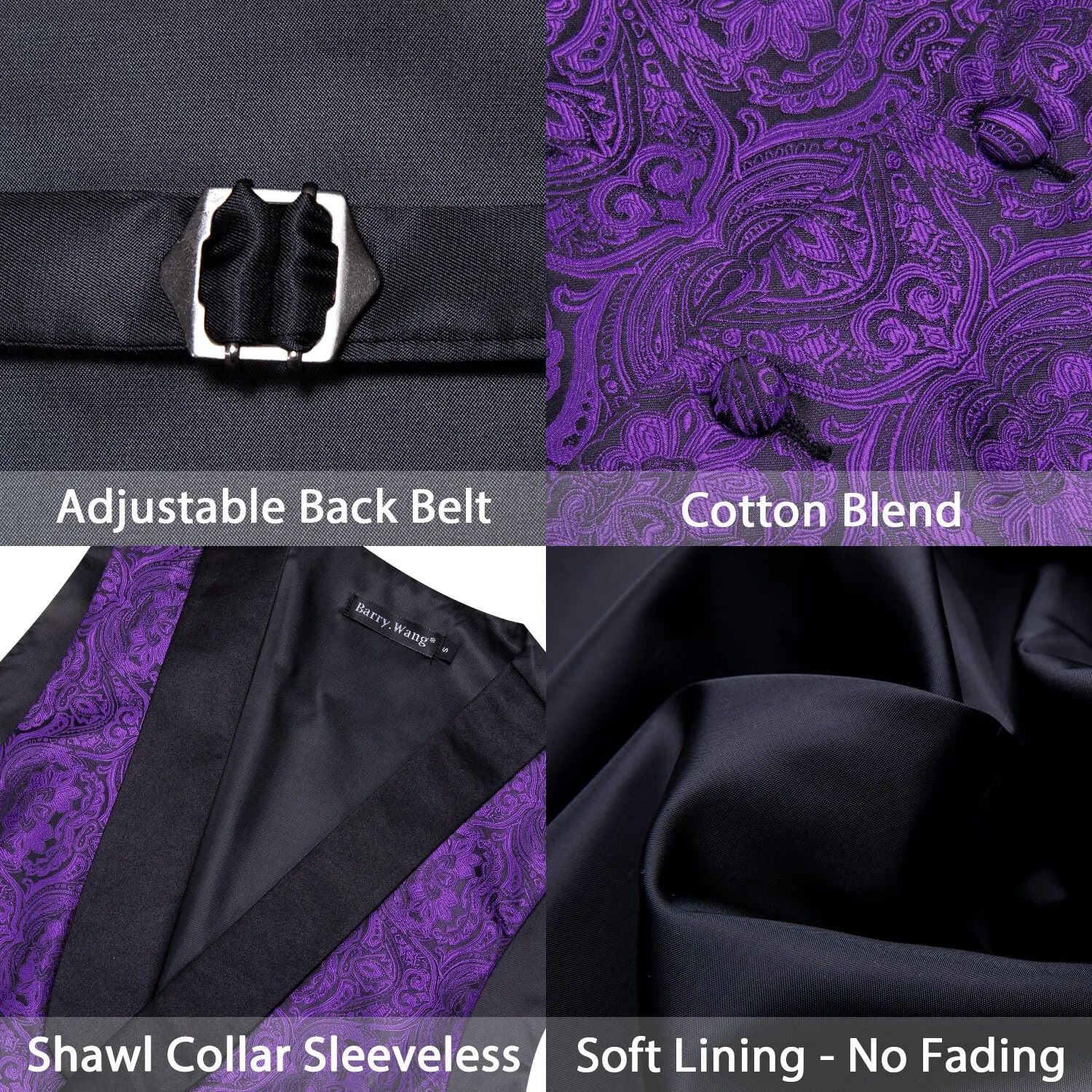 Ties2you Men's Vest Violet Purple Paisley Silk Shawl Collar Vest Tie Set